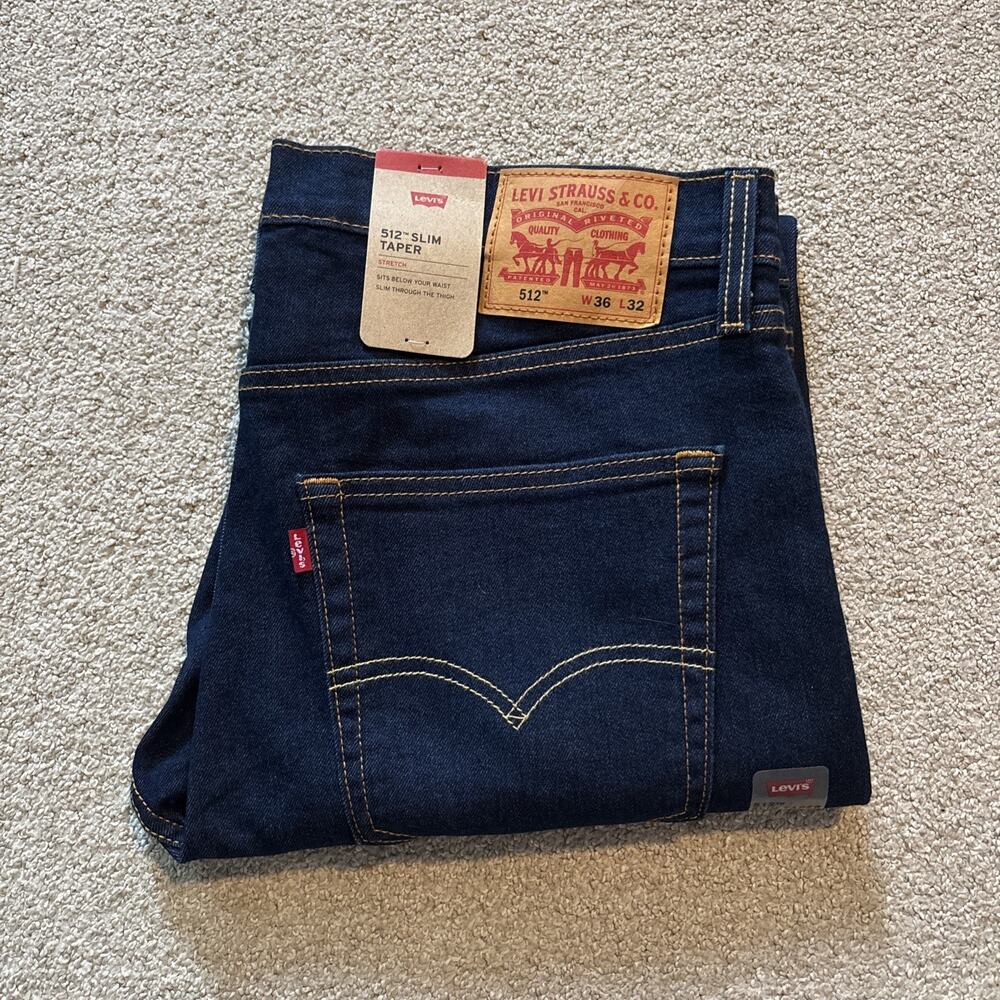 Levi’s Men’s 512 Slim Taper Dark Wash Blue Stretch Denim Jeans Sz 36/32 NWT